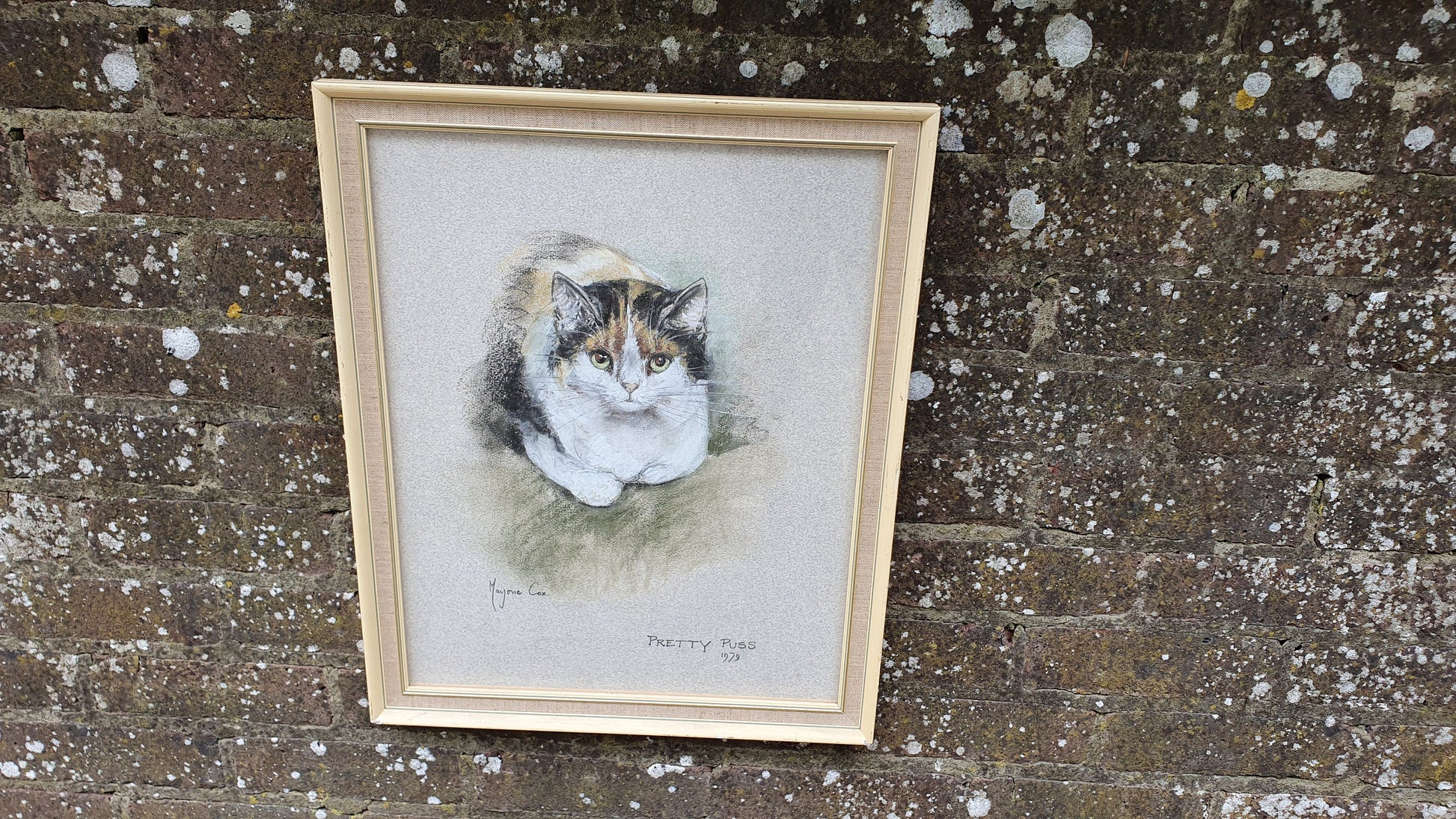 Original Marjorie Cox Pastel Portrait of a Cat ‘Pretty Puss’ 1979