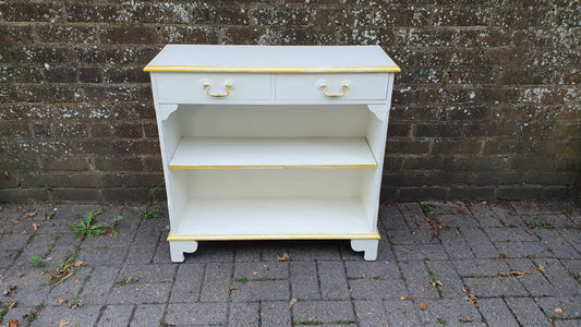 Wonderful 1970’s Shelves Bookcase Hallway Living Room Unit in Farrow and Ball Cream with Gold Highlights