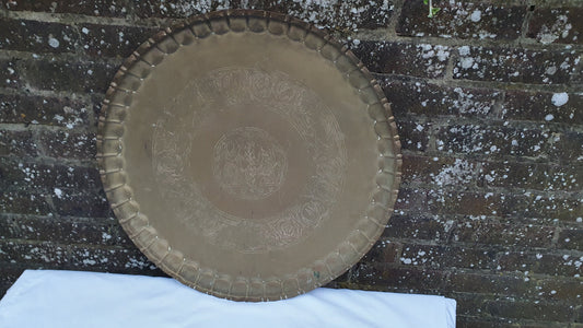 Huge Vintage Brass Charger Far Middle East Platter Charger Benares Table Huge Decorative Brass Tray 57 cm Diameter