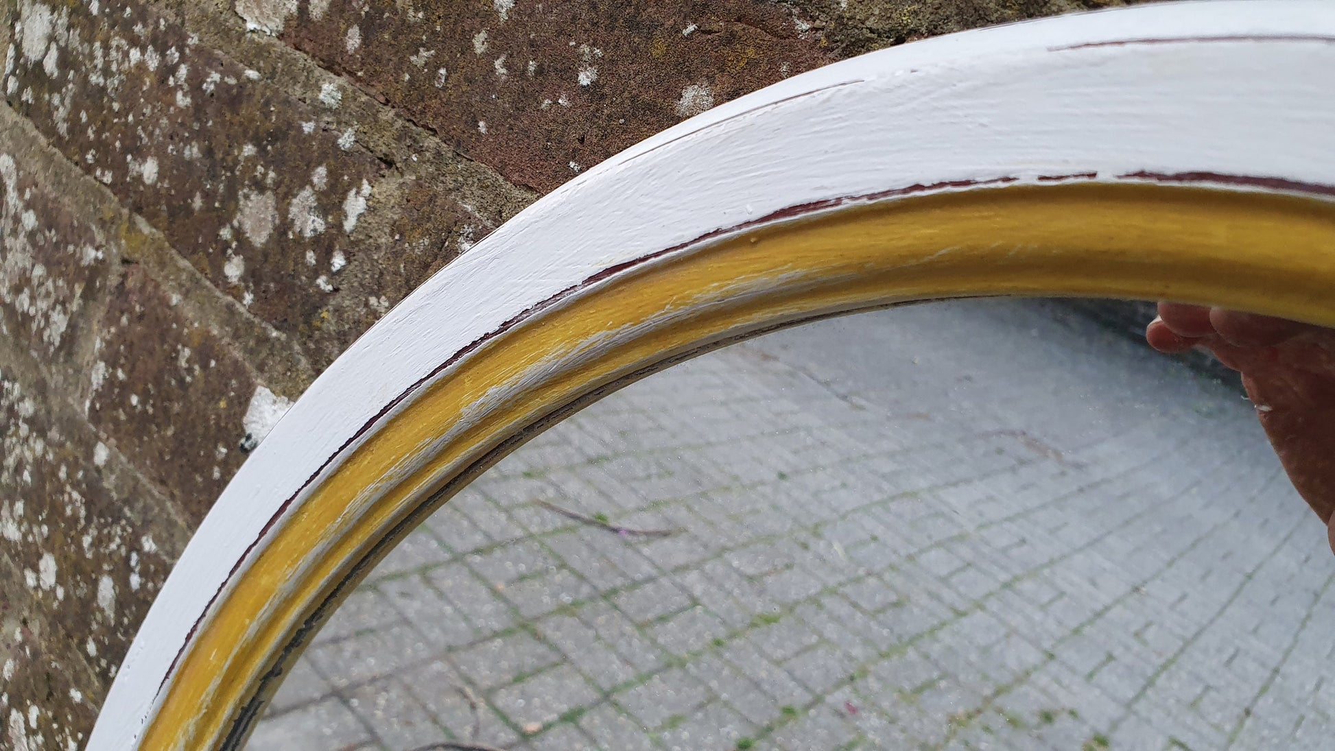 Vintage Oval Painted Mirror in Farrow and Ball and Gold Trim Hand Painted and Unique