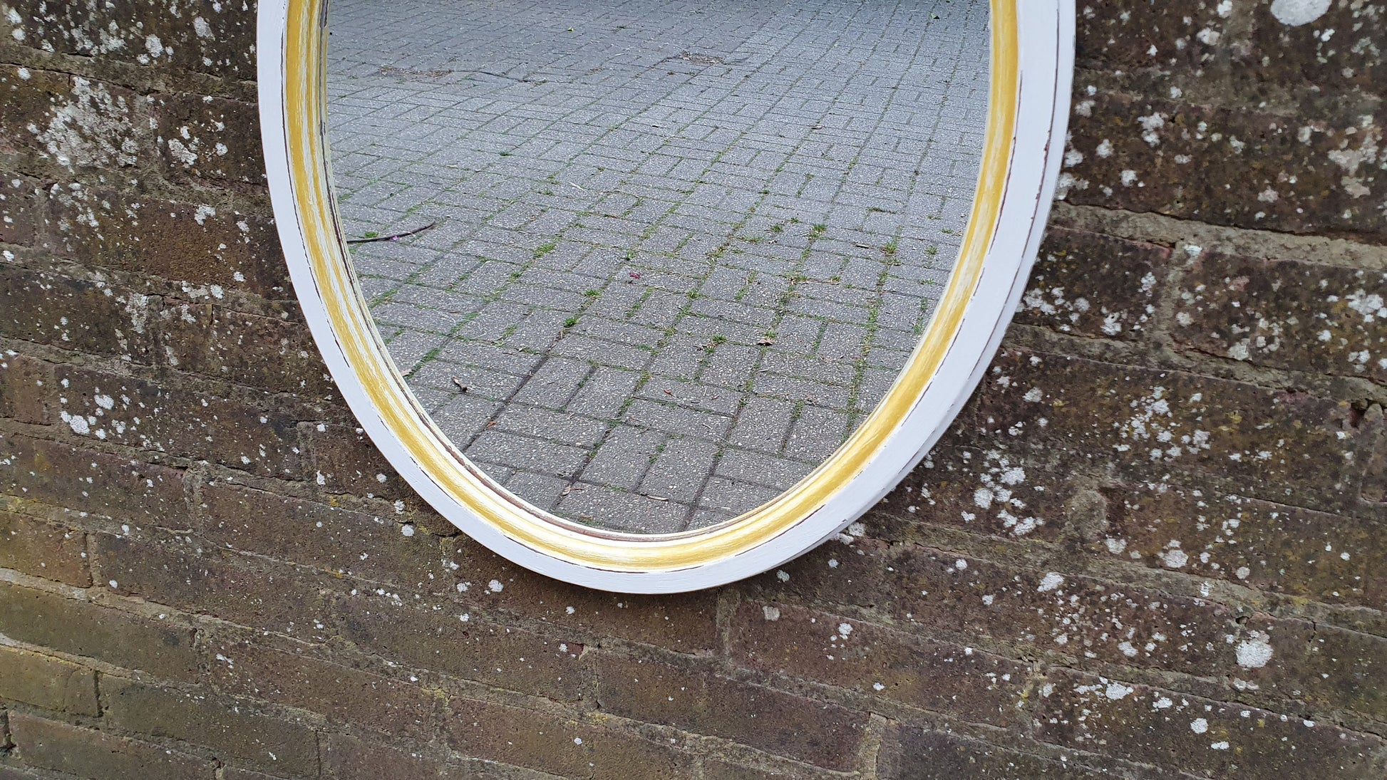Vintage Oval Painted Mirror in Farrow and Ball and Gold Trim Hand Painted and Unique