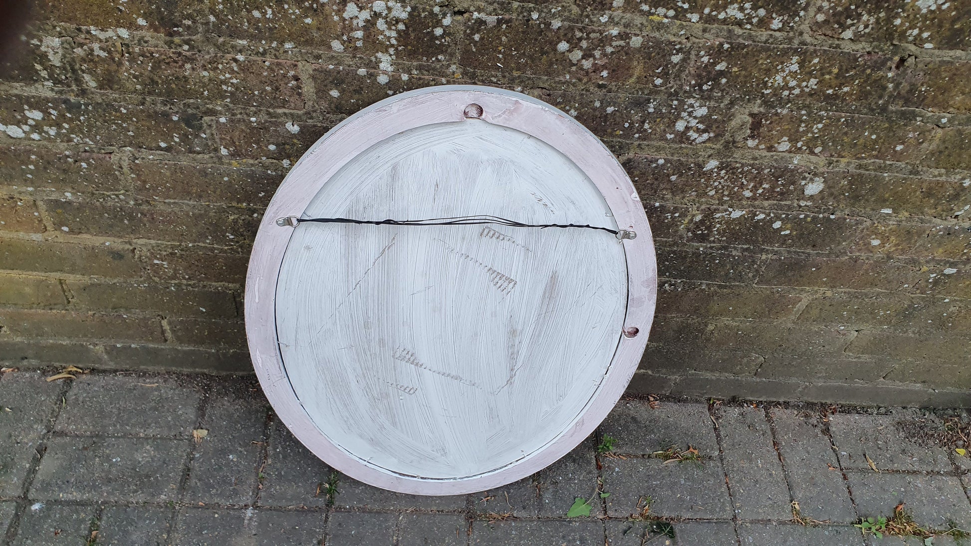 Vintage Oval Painted Mirror in Farrow and Ball and Gold Trim Hand Painted and Unique