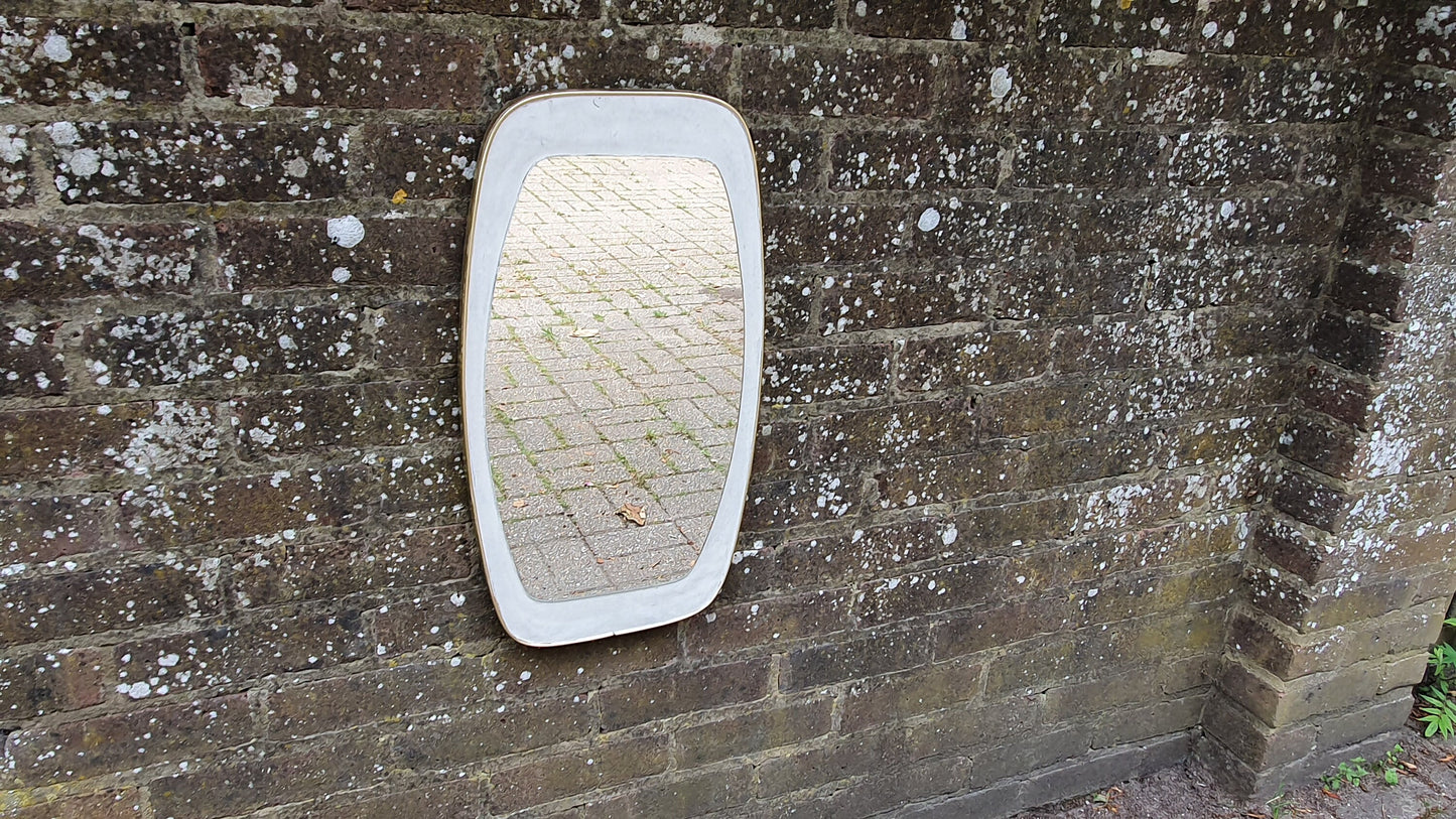 Vintage Retro Shaped Painted White and Gold Side Wall Mirror