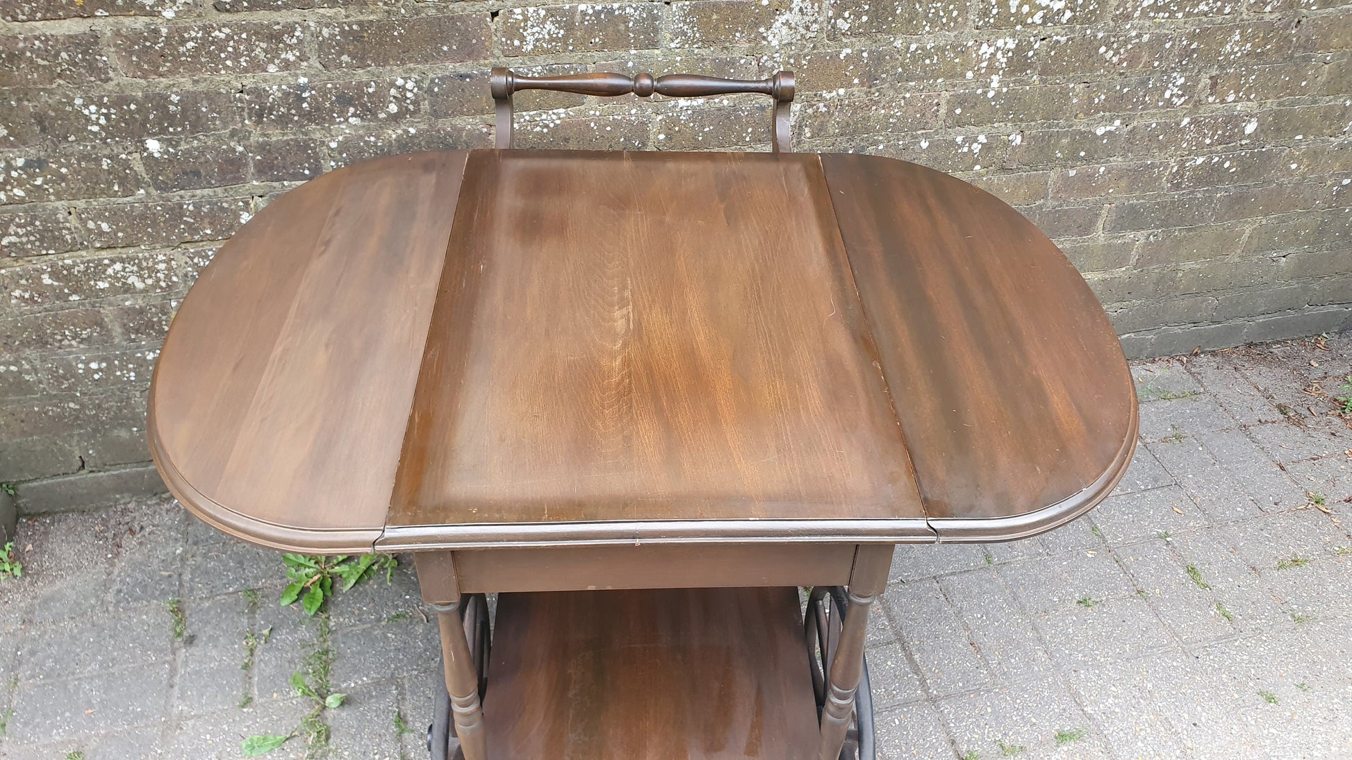 Solid Wood Classic Big Wheel Penny Farthing Drinks Trolley Vintage 1920’s Lift-off Tray Drop Leaf