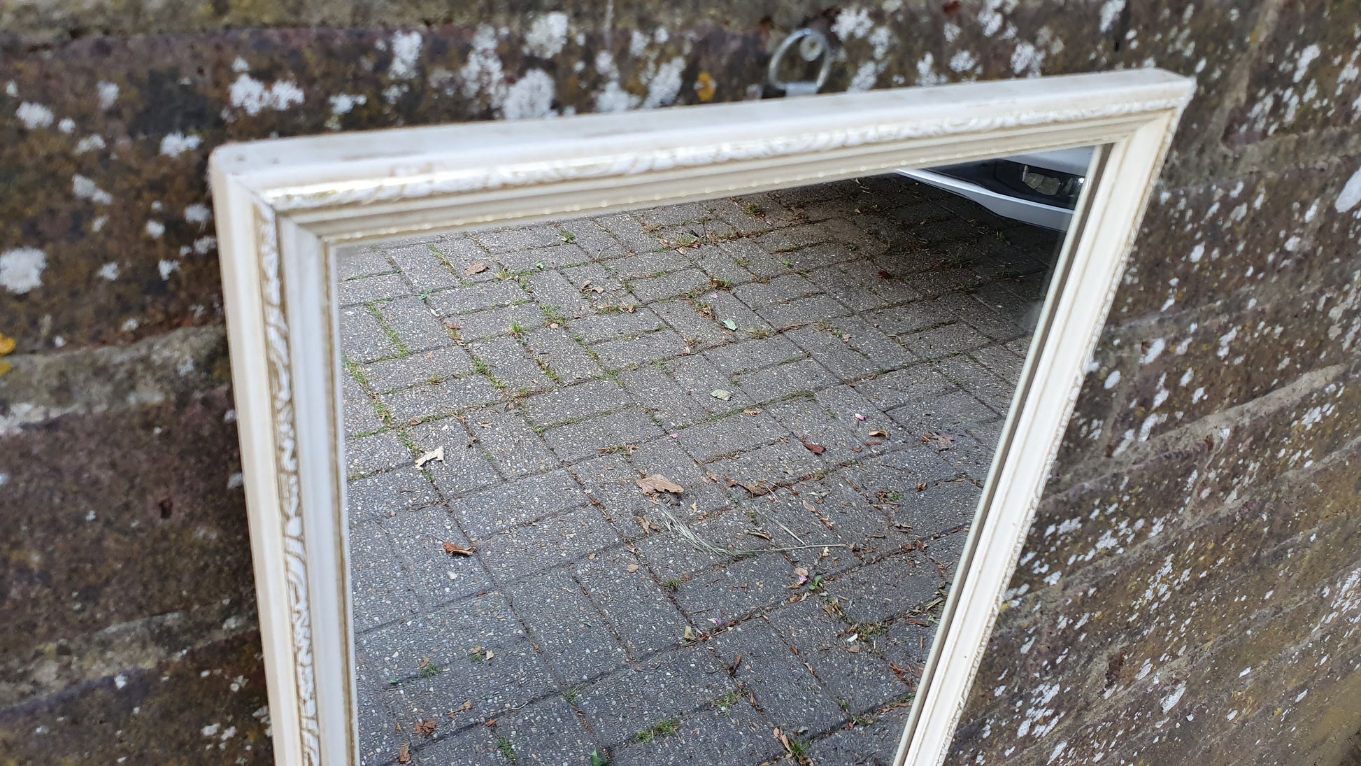 Vintage 1960’s Gold and White Wall Mirror. 60 x 30 cm