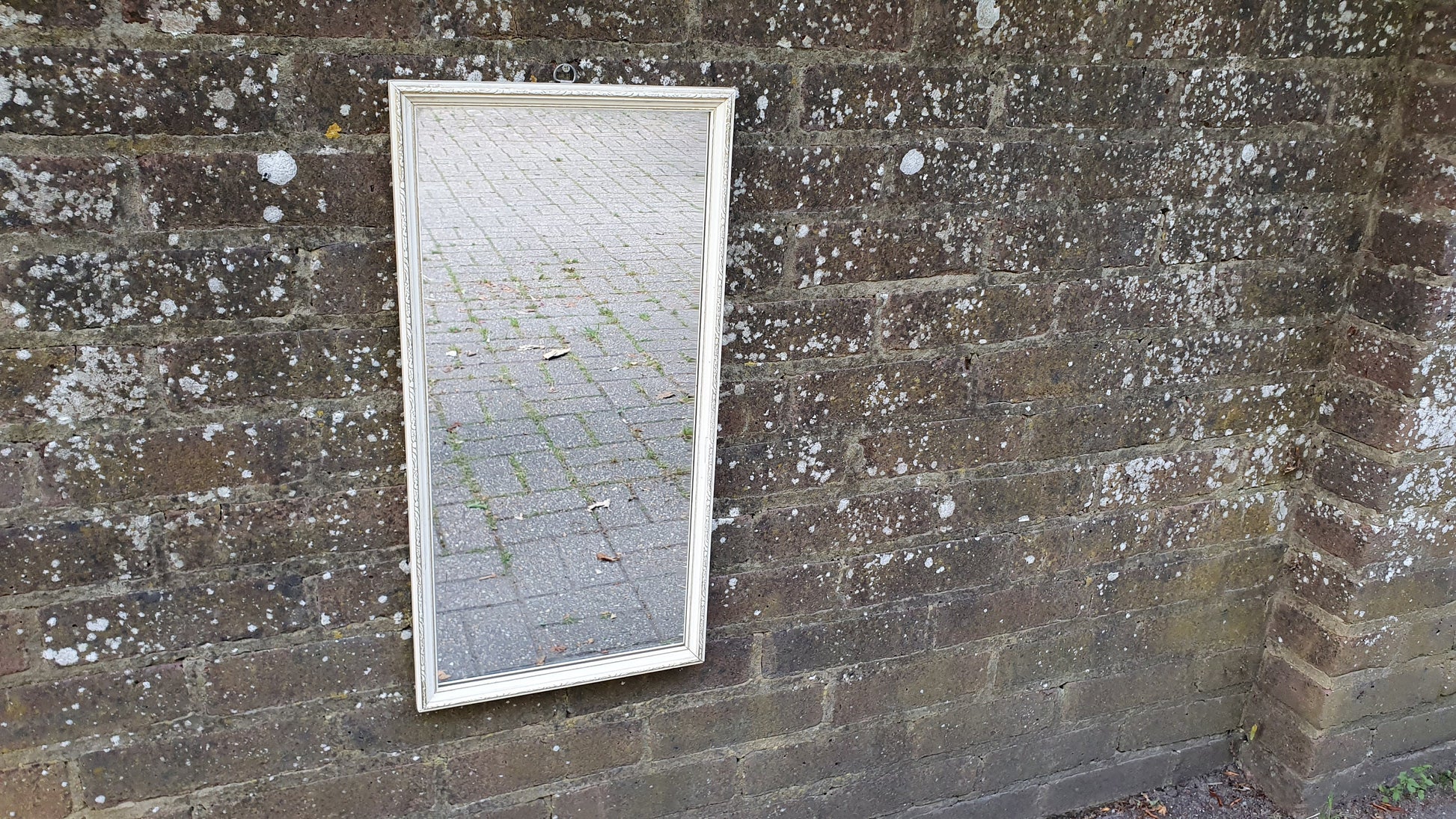 Vintage 1960’s Gold and White Wall Mirror. 60 x 30 cm