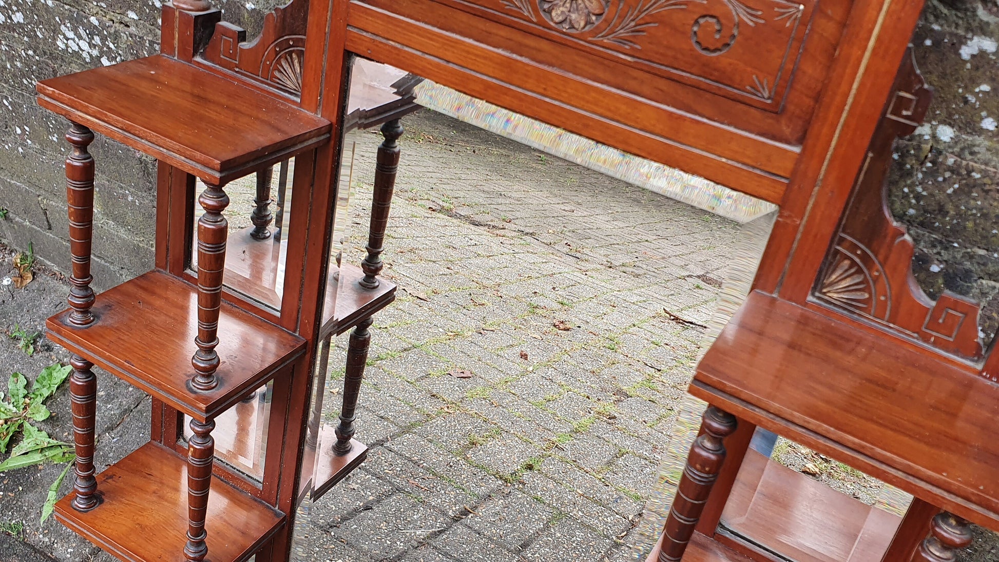 Superb Vintage Victorian Over Mantel Mahogany Mirror 7 Separate Mirrors