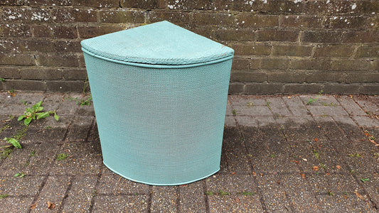 Vintage Turquoise Lloyd Loom Style Corner Linen Basket