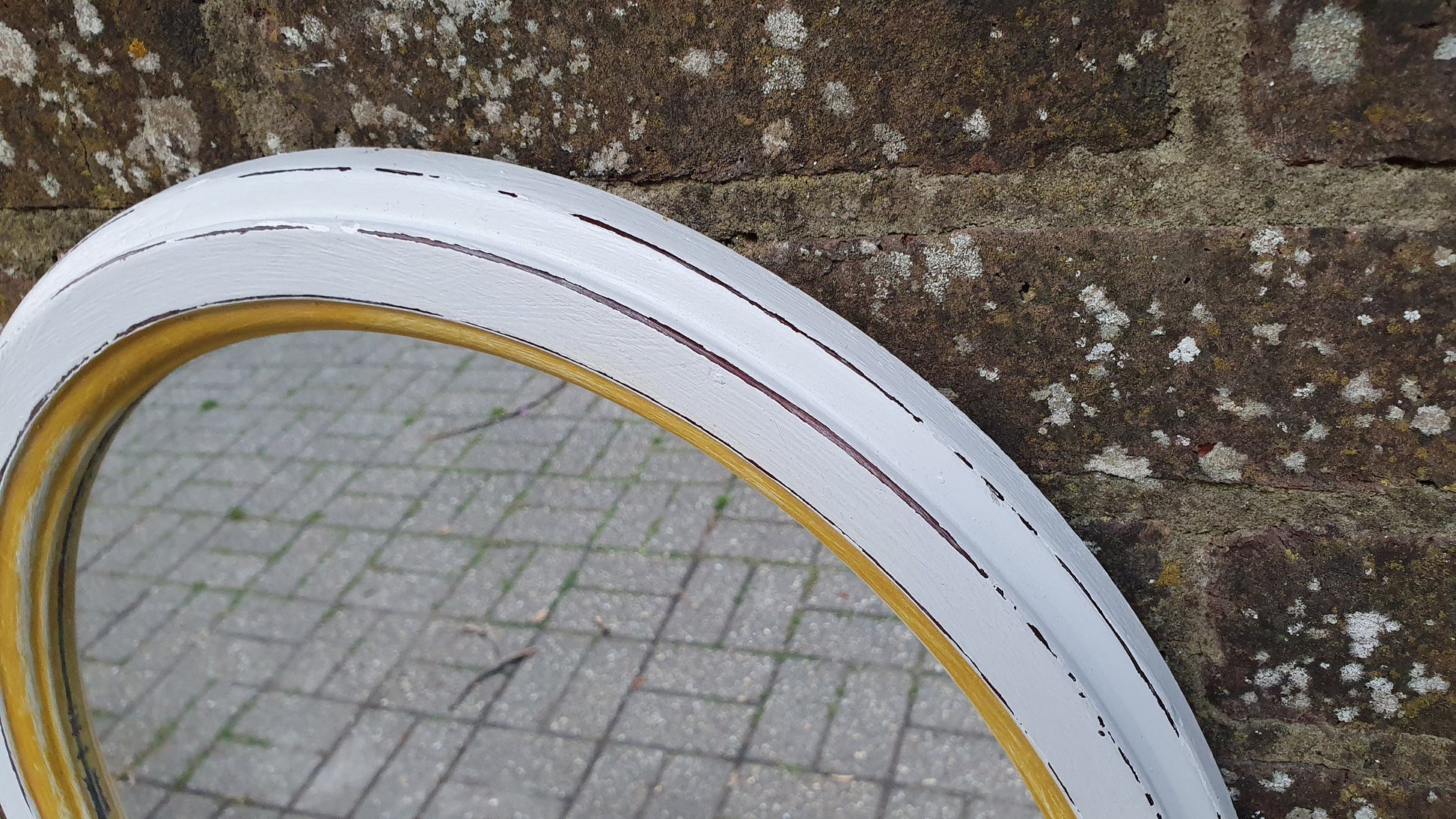 Vintage Oval Painted Mirror in Farrow and Ball and Gold Trim Hand Painted and Unique