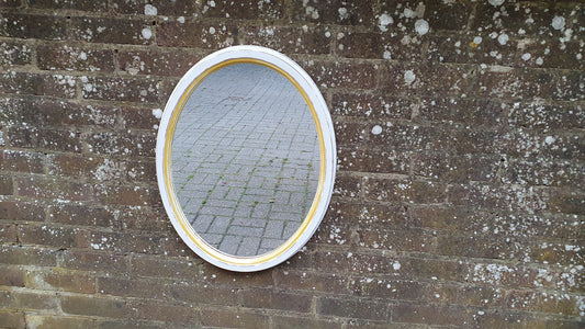 Vintage Oval Painted Mirror in Farrow and Ball and Gold Trim Hand Painted and Unique