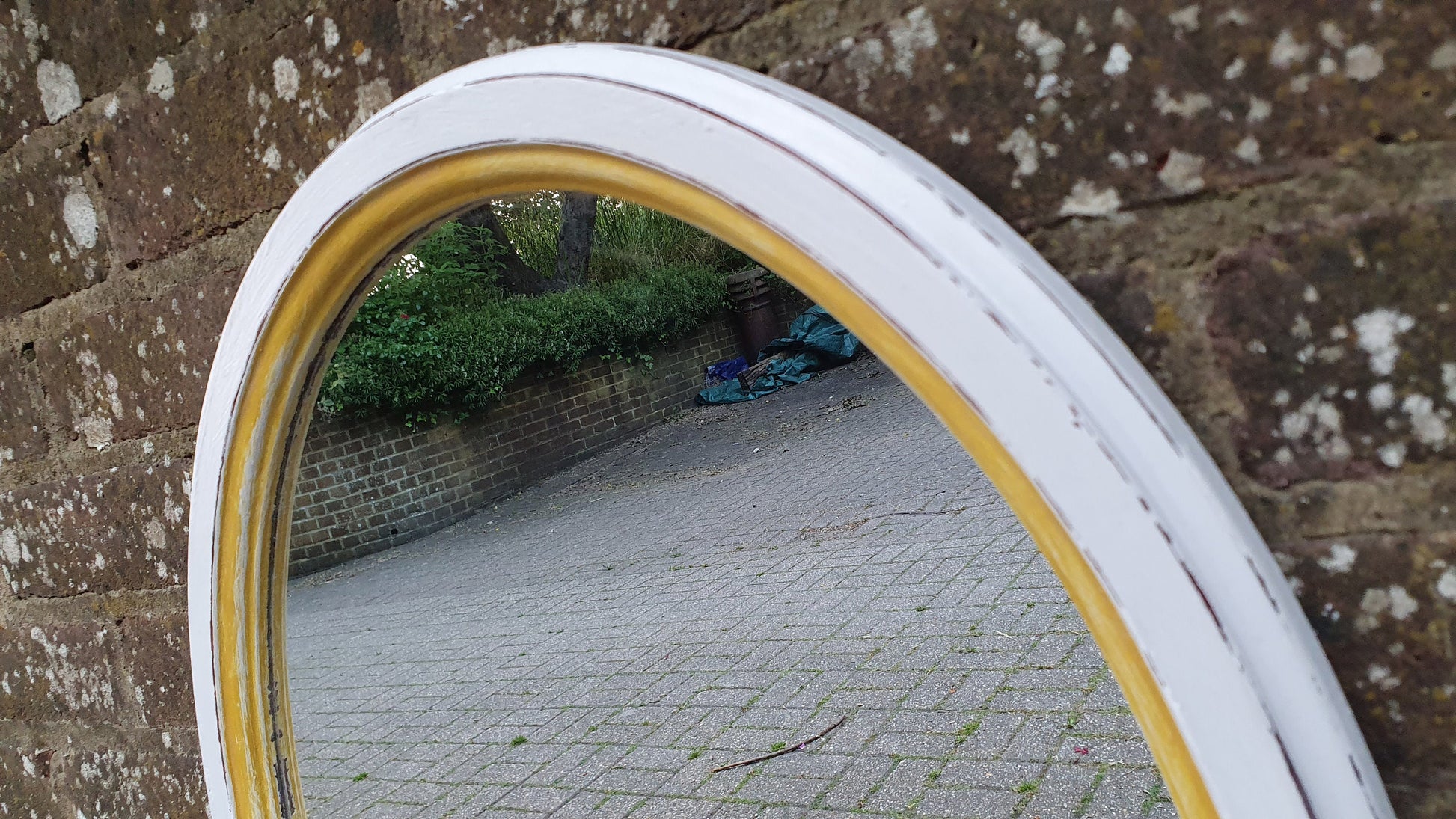 Vintage Oval Painted Mirror in Farrow and Ball and Gold Trim Hand Painted and Unique