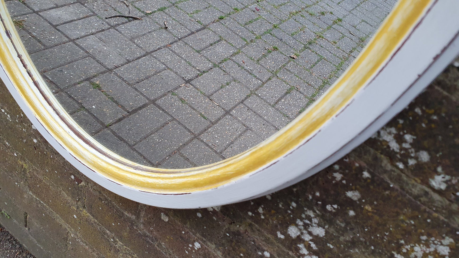 Vintage Oval Painted Mirror in Farrow and Ball and Gold Trim Hand Painted and Unique
