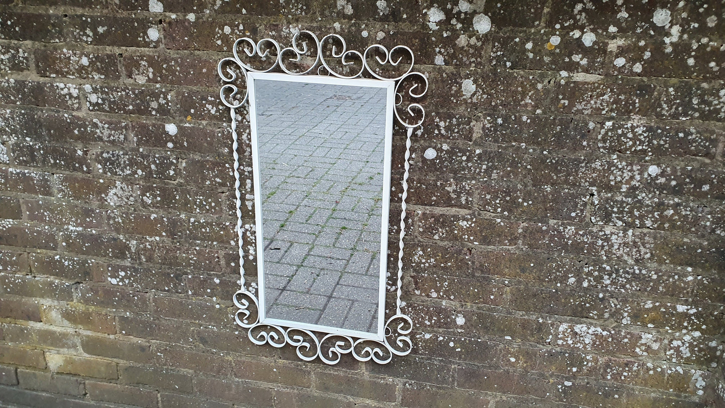 White Painted Swirly 70’s Metal Vintage Retro Metal Wall Mirror