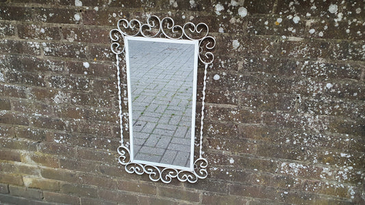 White Painted Swirly 70’s Metal Vintage Retro Metal Wall Mirror