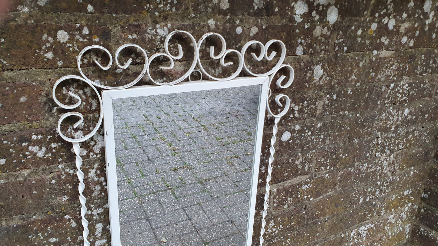 White Painted Swirly 70’s Metal Vintage Retro Metal Wall Mirror