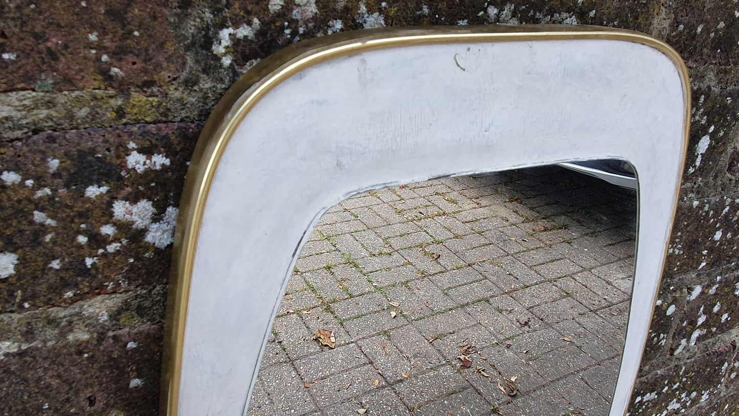 Vintage Retro Shaped Painted White and Gold Side Wall Mirror