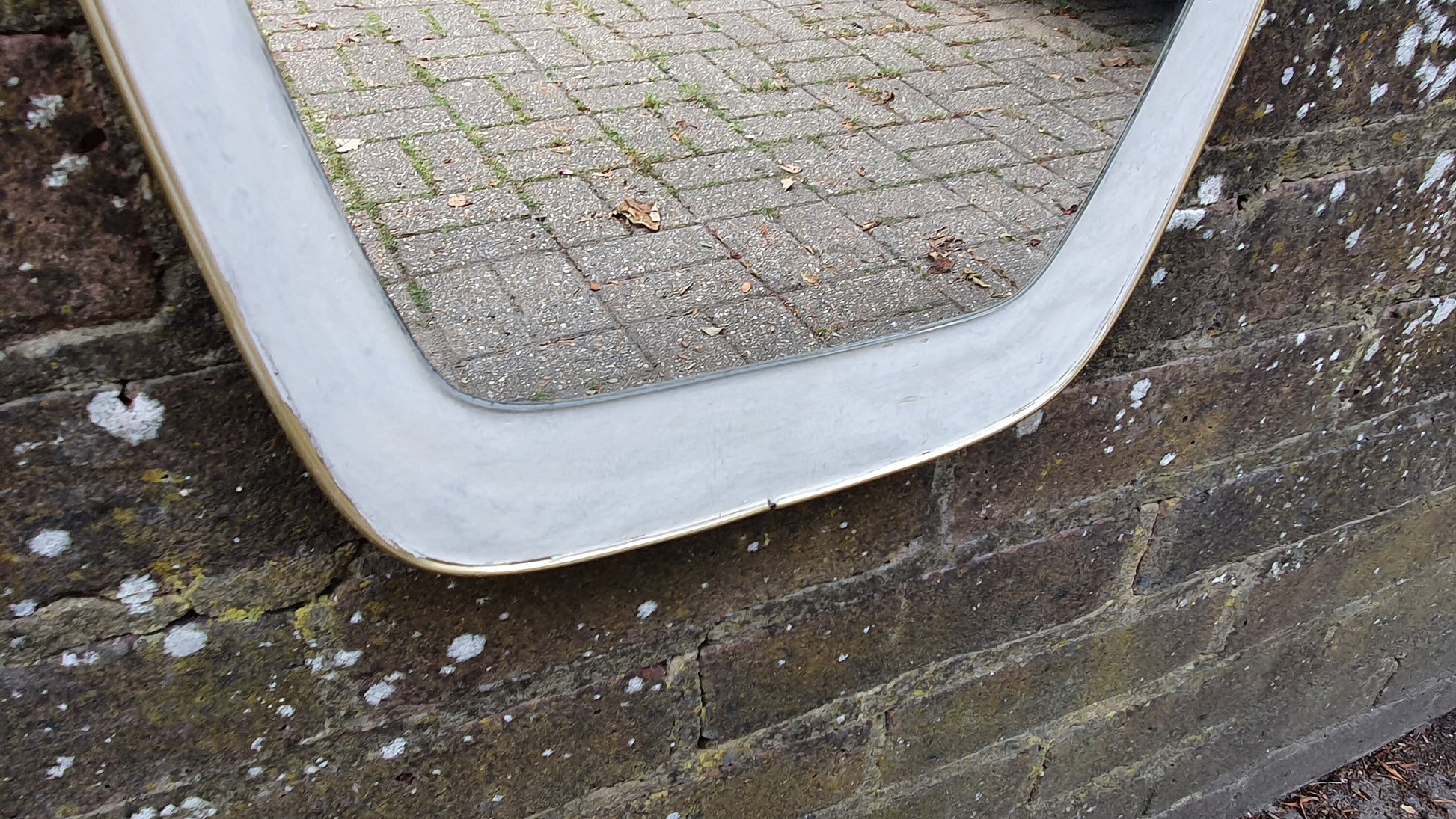 Vintage Retro Shaped Painted White and Gold Side Wall Mirror