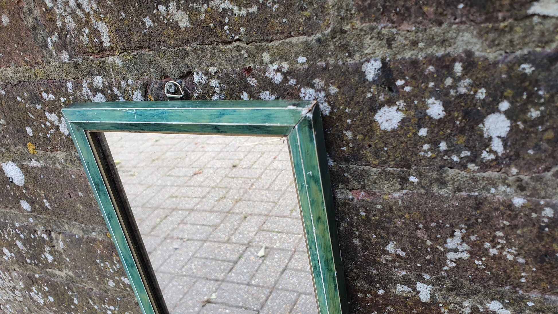 Vintage Art Deco Mottled Turquoise Sea Green Tall and Thin Wall Mirror Vintage Retro.