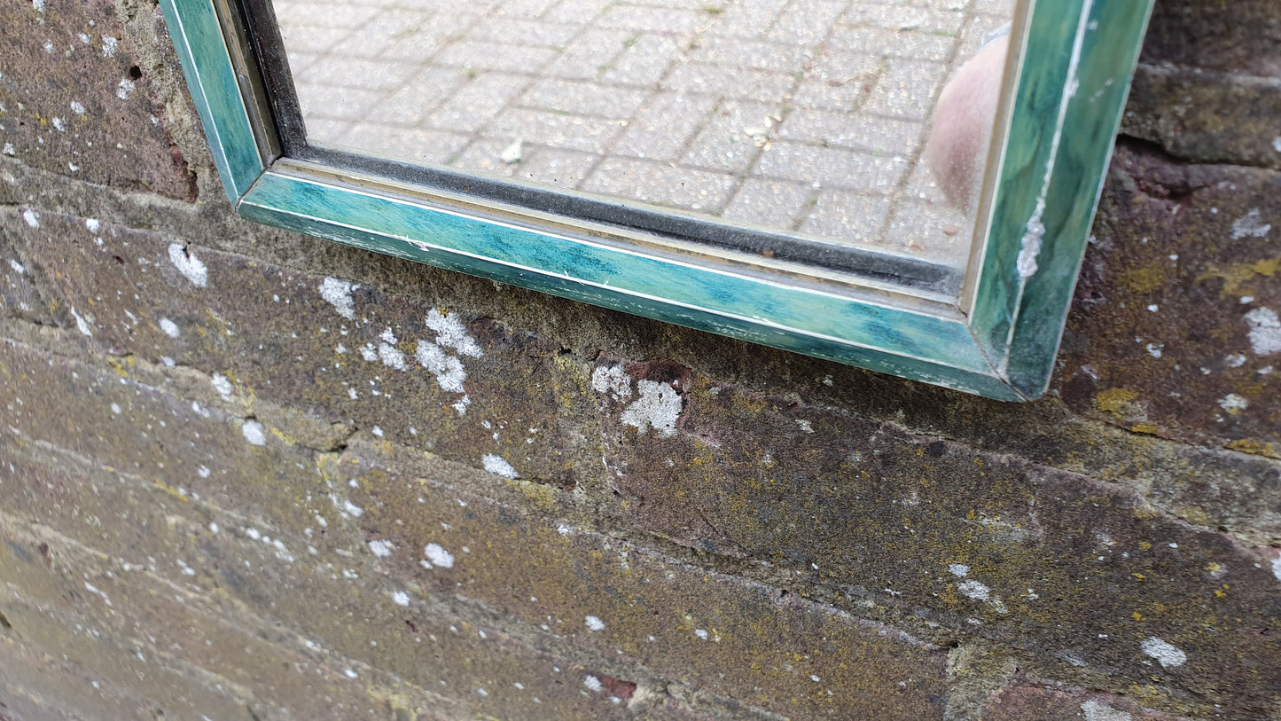 Vintage Art Deco Mottled Turquoise Sea Green Tall and Thin Wall Mirror Vintage Retro.