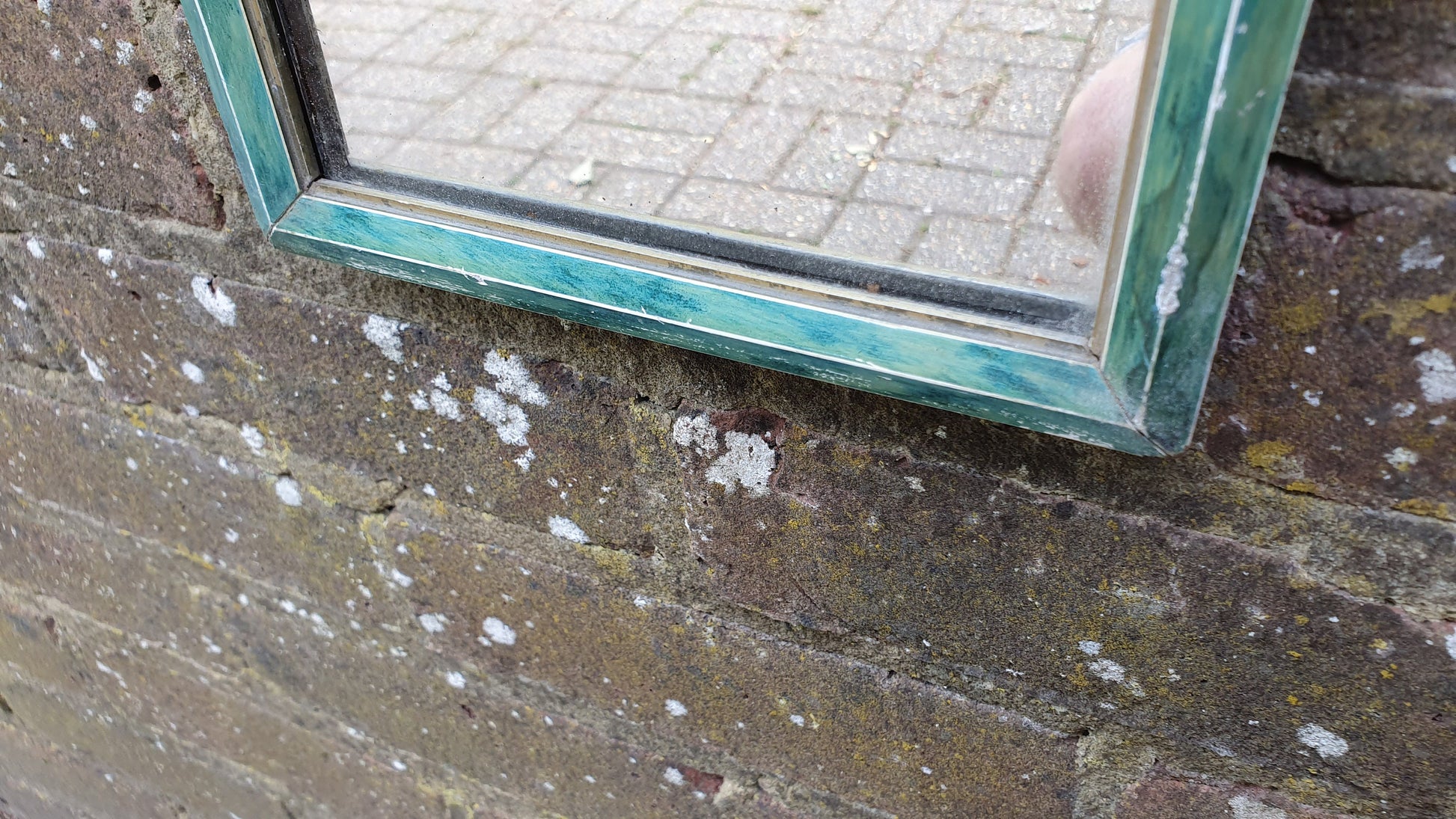 Vintage Art Deco Mottled Turquoise Sea Green Tall and Thin Wall Mirror Vintage Retro.