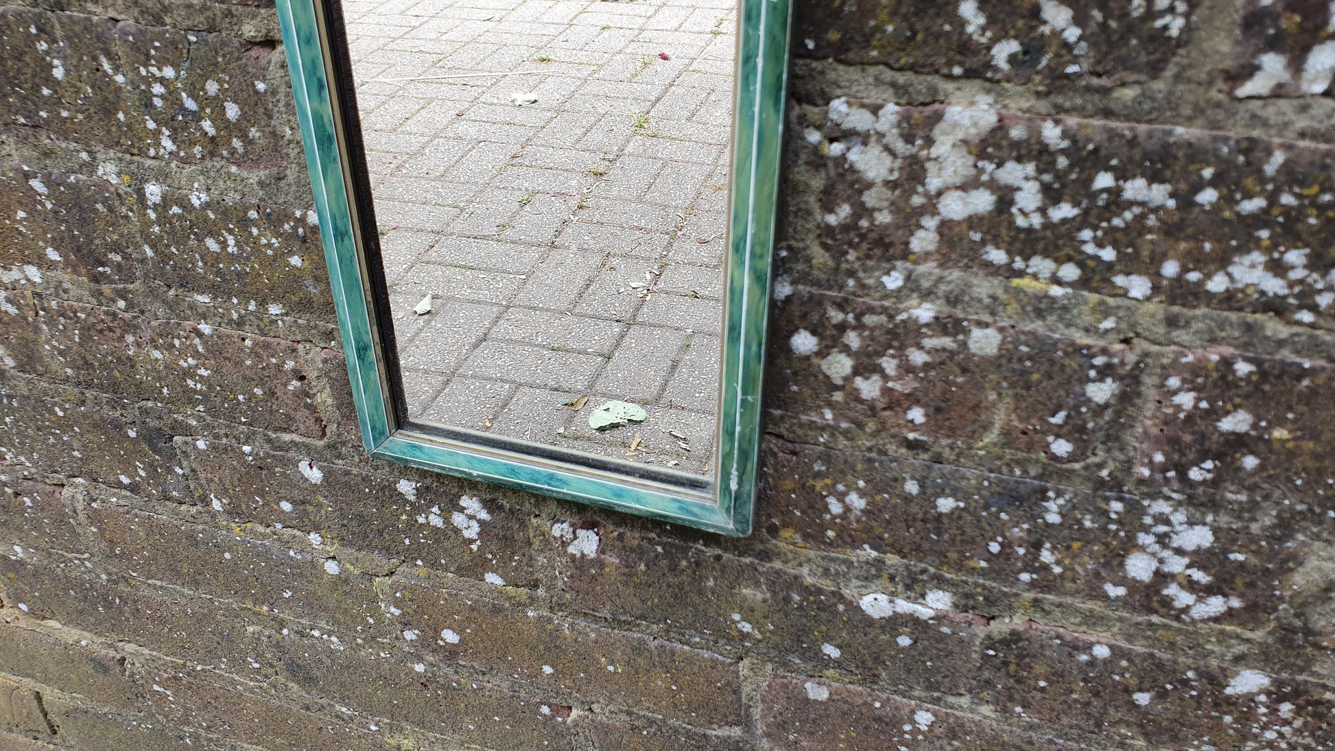 Vintage Art Deco Mottled Turquoise Sea Green Tall and Thin Wall Mirror Vintage Retro.
