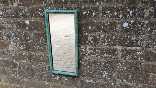 Vintage Art Deco Mottled Turquoise Sea Green Tall and Thin Wall Mirror Vintage Retro.