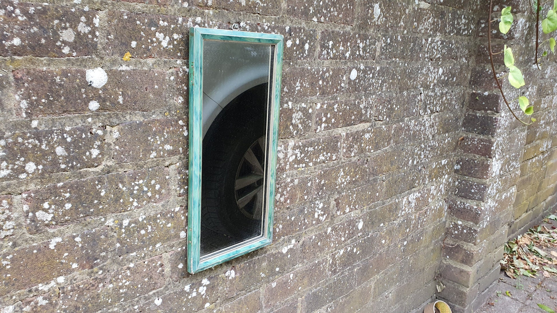 Vintage Art Deco Mottled Turquoise Sea Green Tall and Thin Wall Mirror Vintage Retro.
