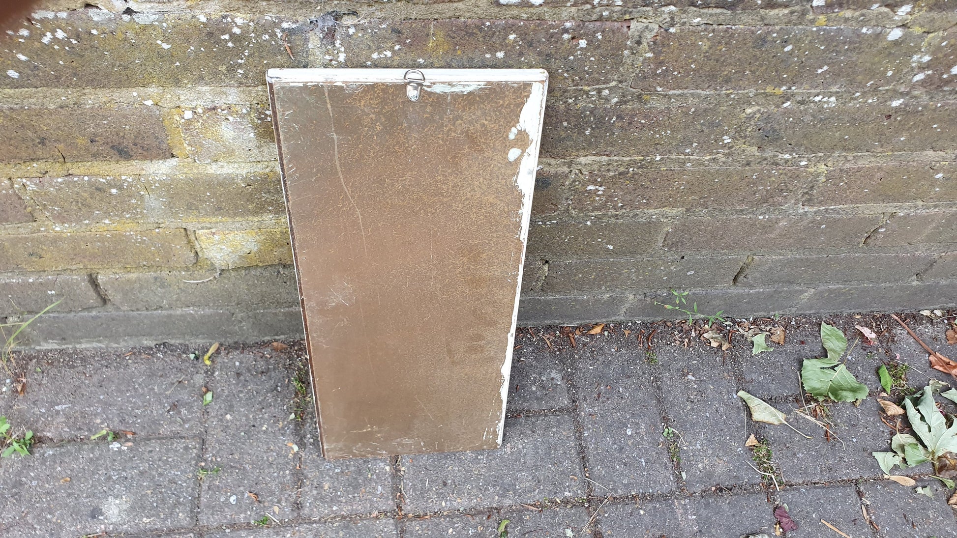 Vintage Painted Shabby Chic Tall and Thin Wall Mirror White and Gold Decoration.