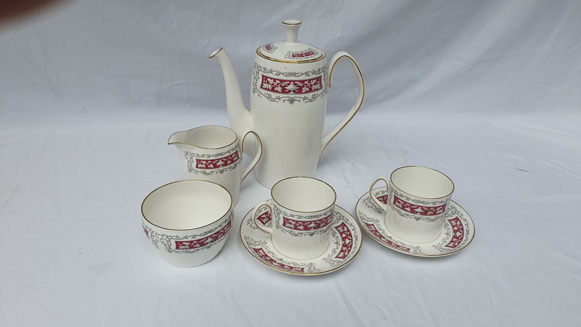 Vintage Shelley Blenheim Carlisle Coffee Set for Two Coffee Pot Bowl Creamer x2 Cups and Saucers. 1960s