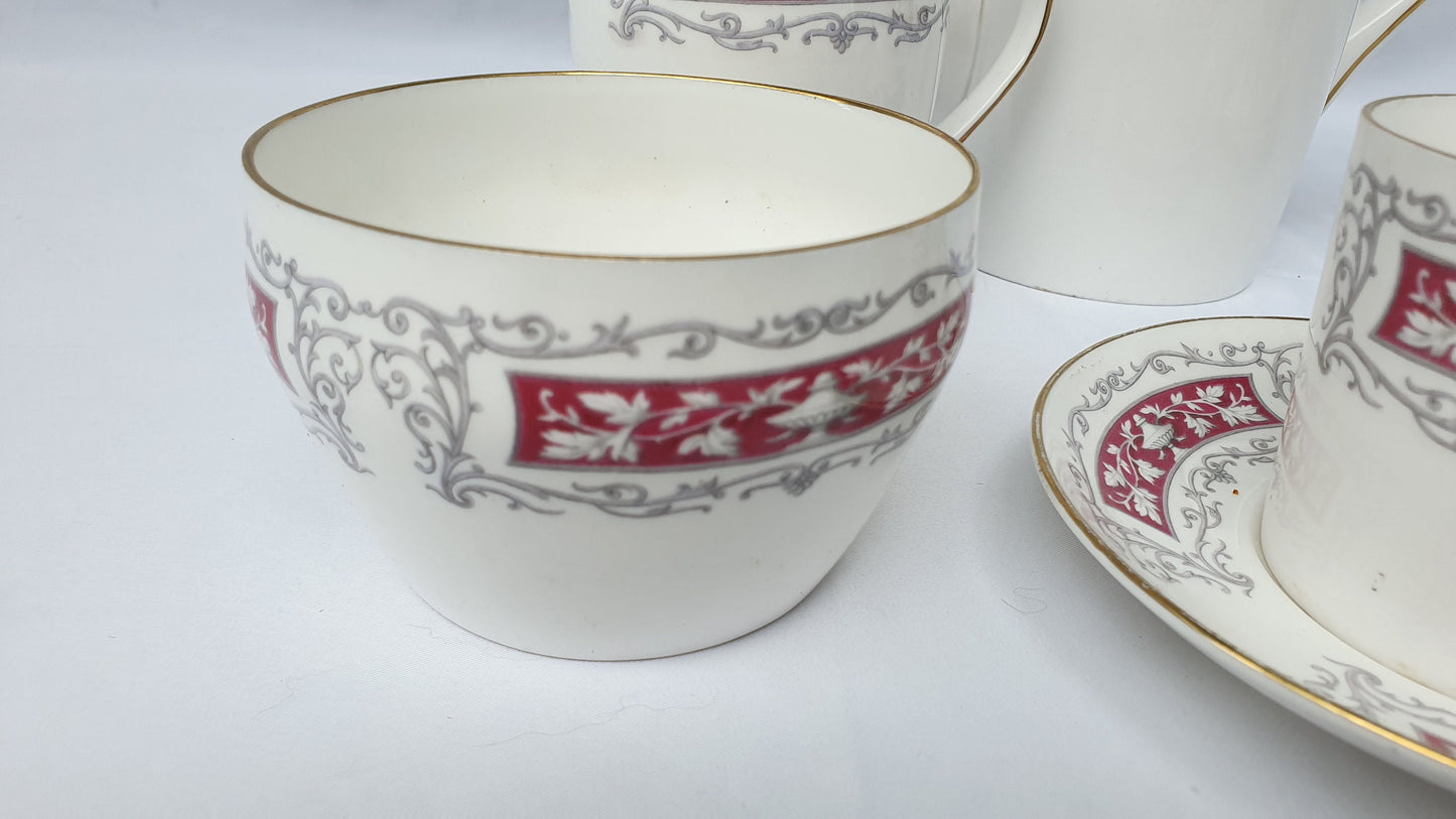 Vintage Shelley Blenheim Carlisle Coffee Set for Two Coffee Pot Bowl Creamer x2 Cups and Saucers. 1960s