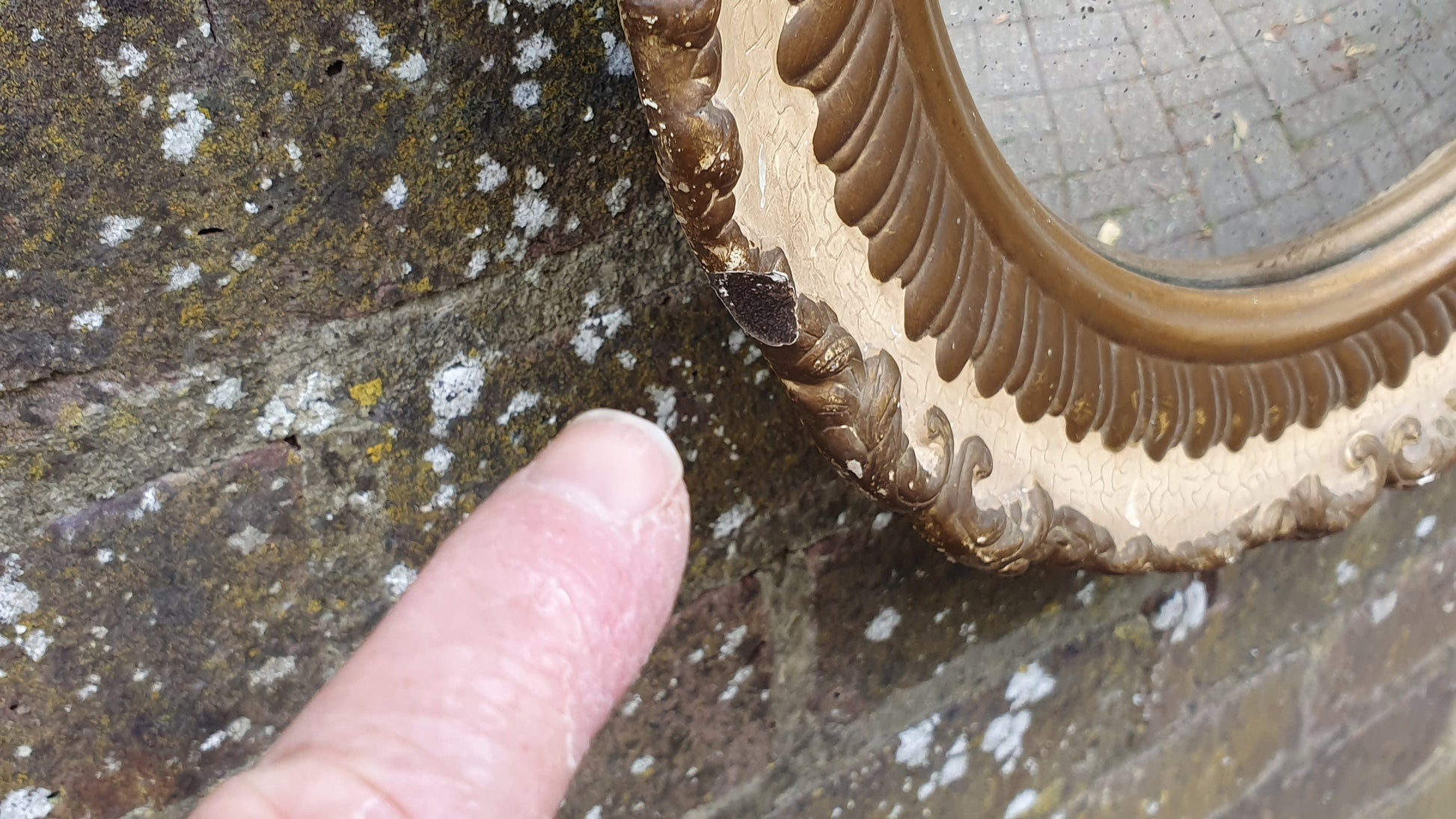 Cream and Gold Painted Vintage Ornate Chunky Painted Plaster Mirror. Convex Glass Shabby Chic.