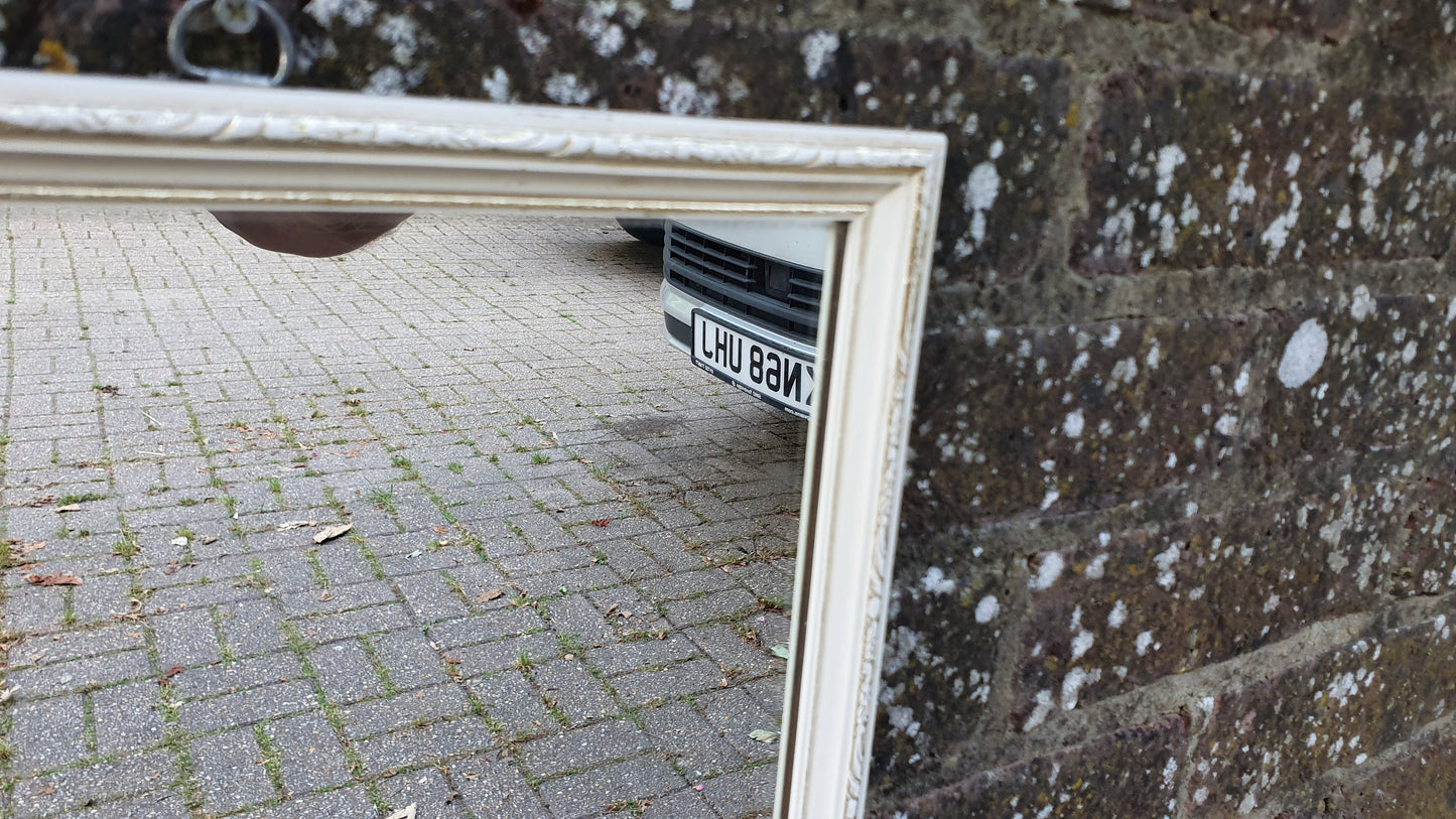 Vintage 1960’s Gold and White Wall Mirror. 60 x 30 cm