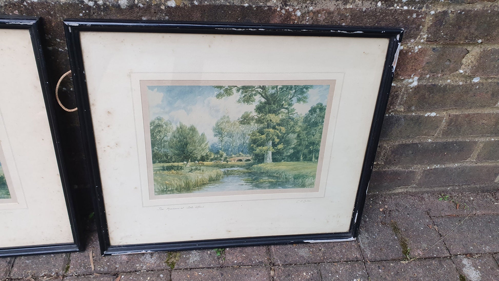 Pair of Signed Vintage Idyllic English Landscape Prints The Meadows at Lake Ufford Heath near Ipswich CH Collen 53 x 46 cm