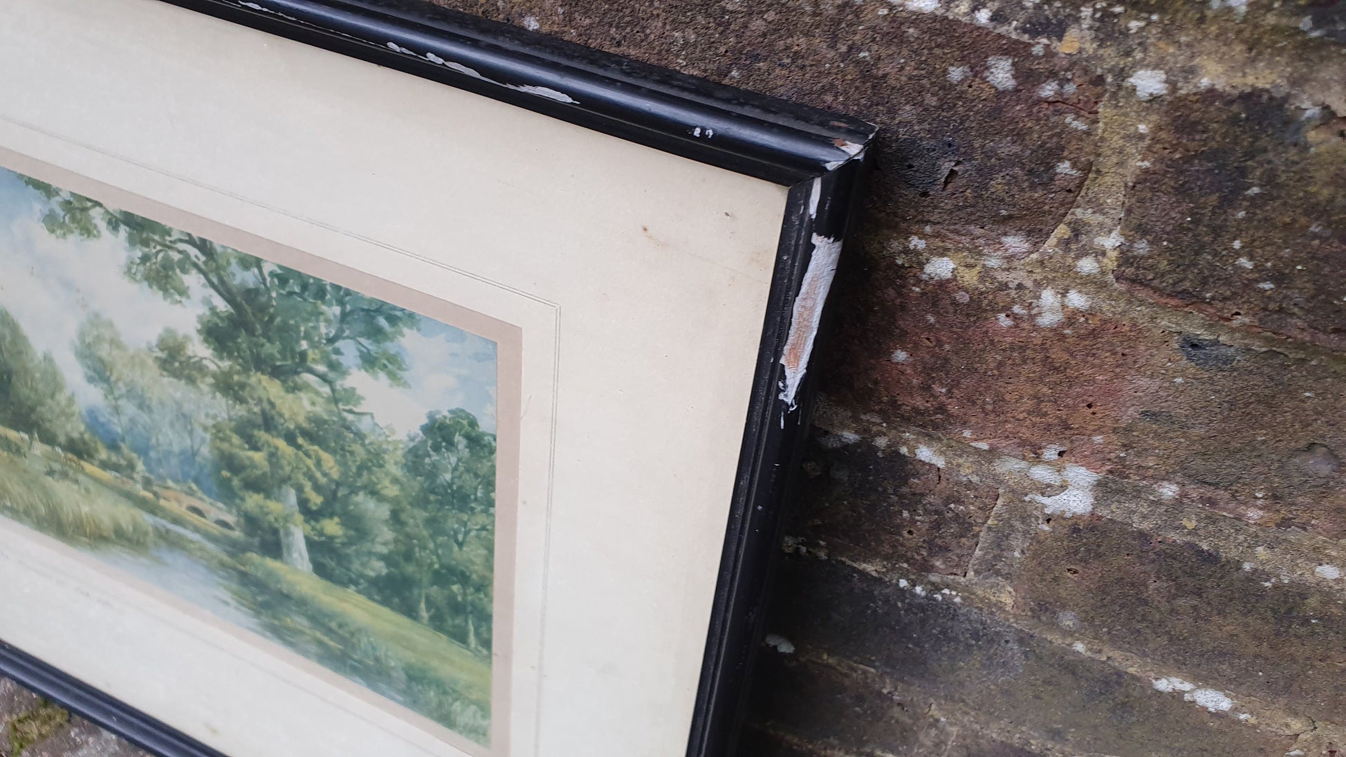 Pair of Signed Vintage Idyllic English Landscape Prints The Meadows at Lake Ufford Heath near Ipswich CH Collen 53 x 46 cm