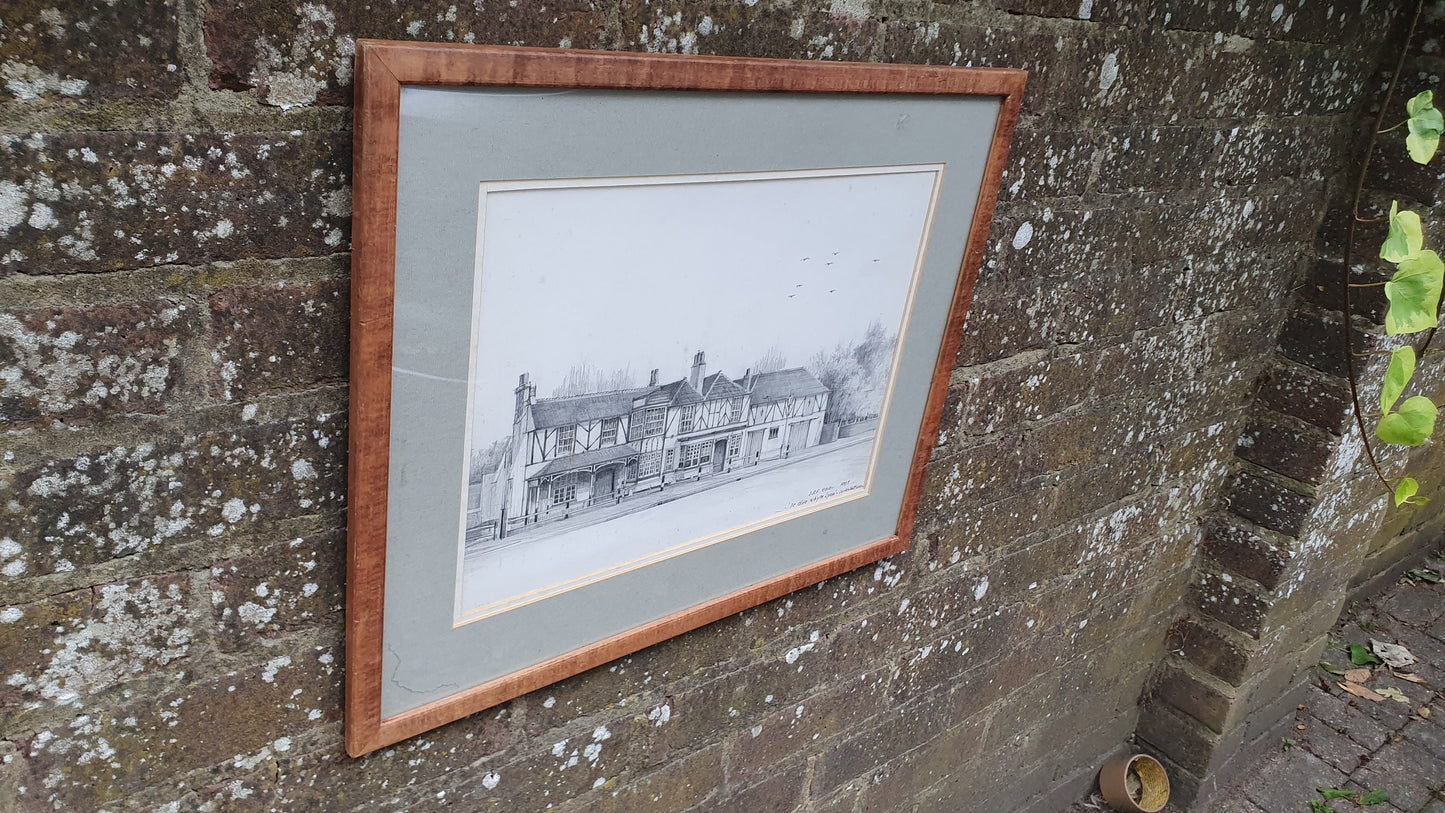 Large Amazing Original Pencil Drawing Sketch Ye Olde Whyte Lyon Locksbottom Orpington Farnborough JRF Ithier English Pub 1993 54 x 43 cm