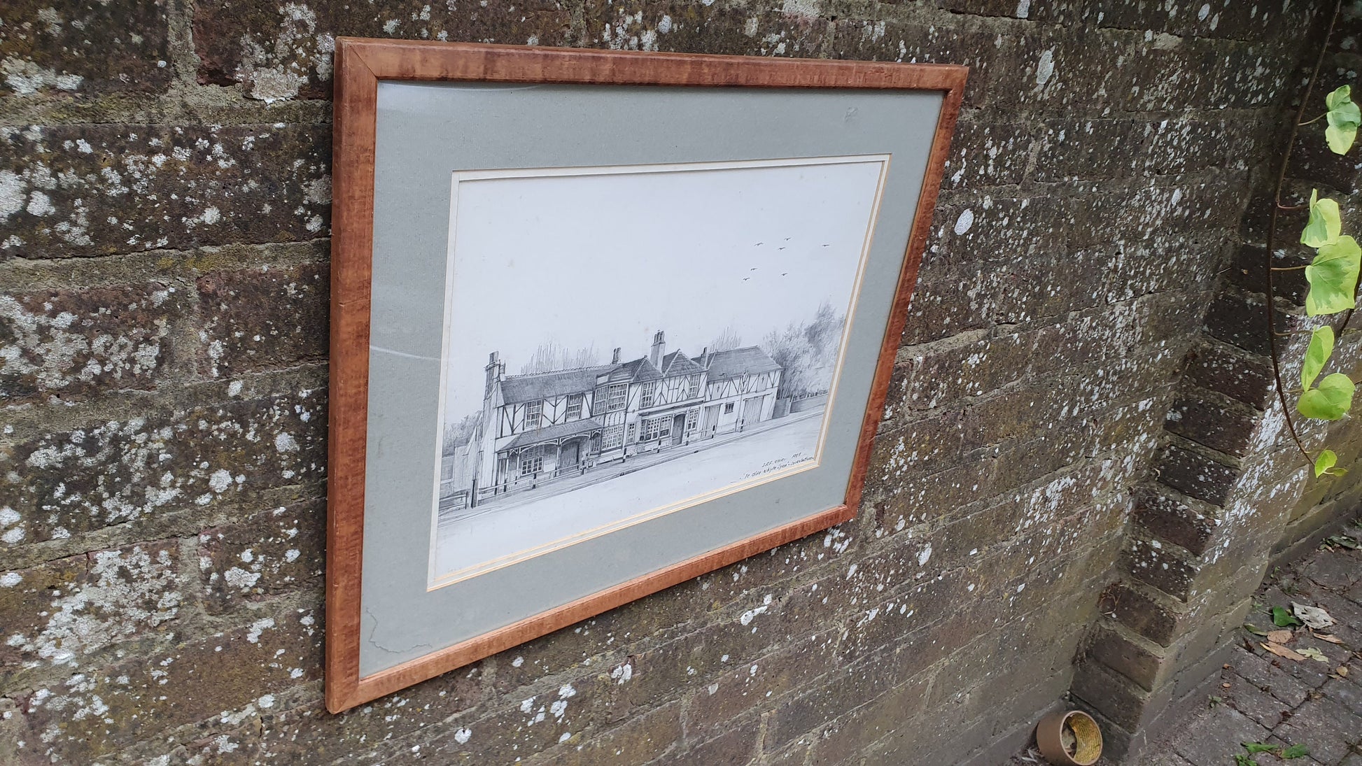 Large Amazing Original Pencil Drawing Sketch Ye Olde Whyte Lyon Locksbottom Orpington Farnborough JRF Ithier English Pub 1993 54 x 43 cm