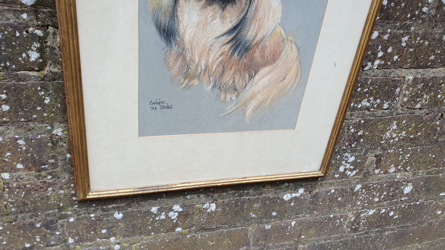 Large Original Pekinese Dog Pastel Picture of My Loyal Friend Glazed Glass Frame