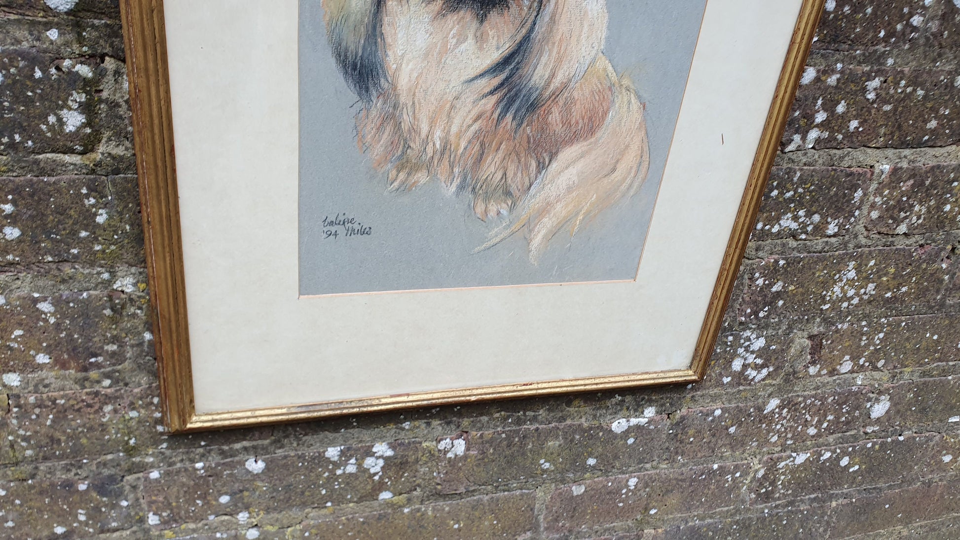 Large Original Pekinese Dog Pastel Picture of My Loyal Friend Glazed Glass Frame
