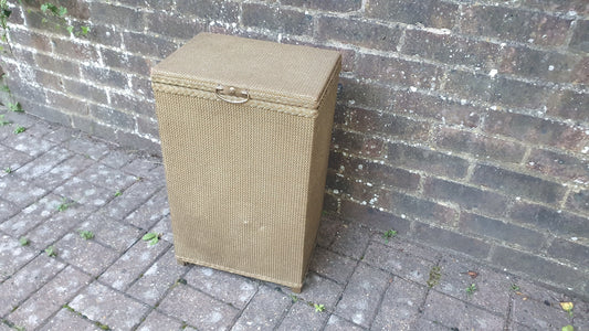 Vintage Retro Lloyd Loom Linen Basket Brass Handle Well Preserved