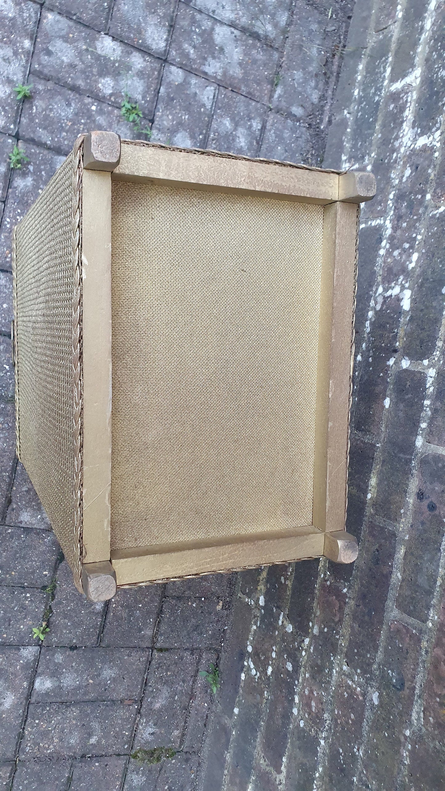 Vintage Retro Lloyd Loom Linen Basket Brass Handle Well Preserved