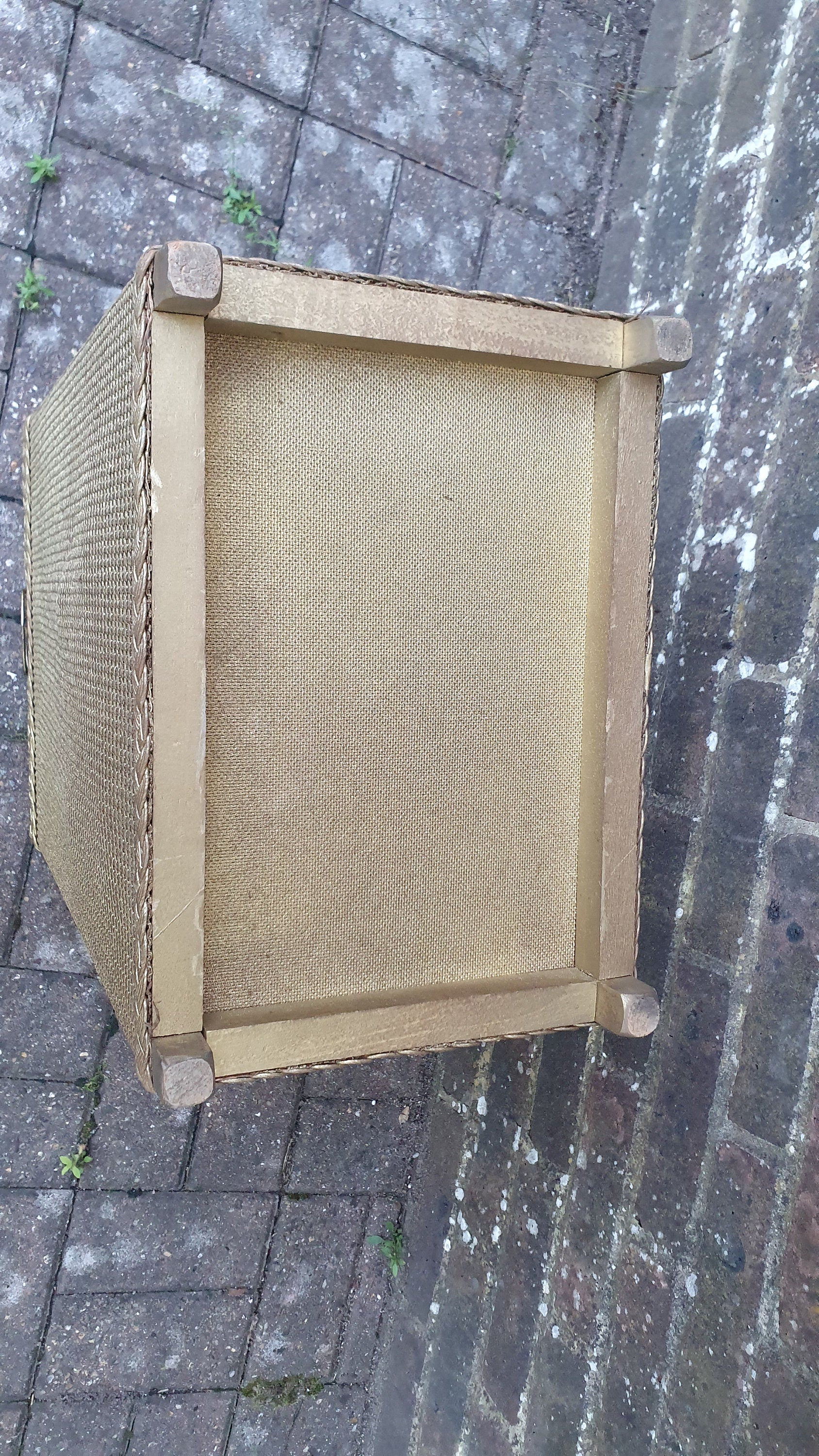 Vintage Retro Lloyd Loom Linen Basket Brass Handle Well Preserved