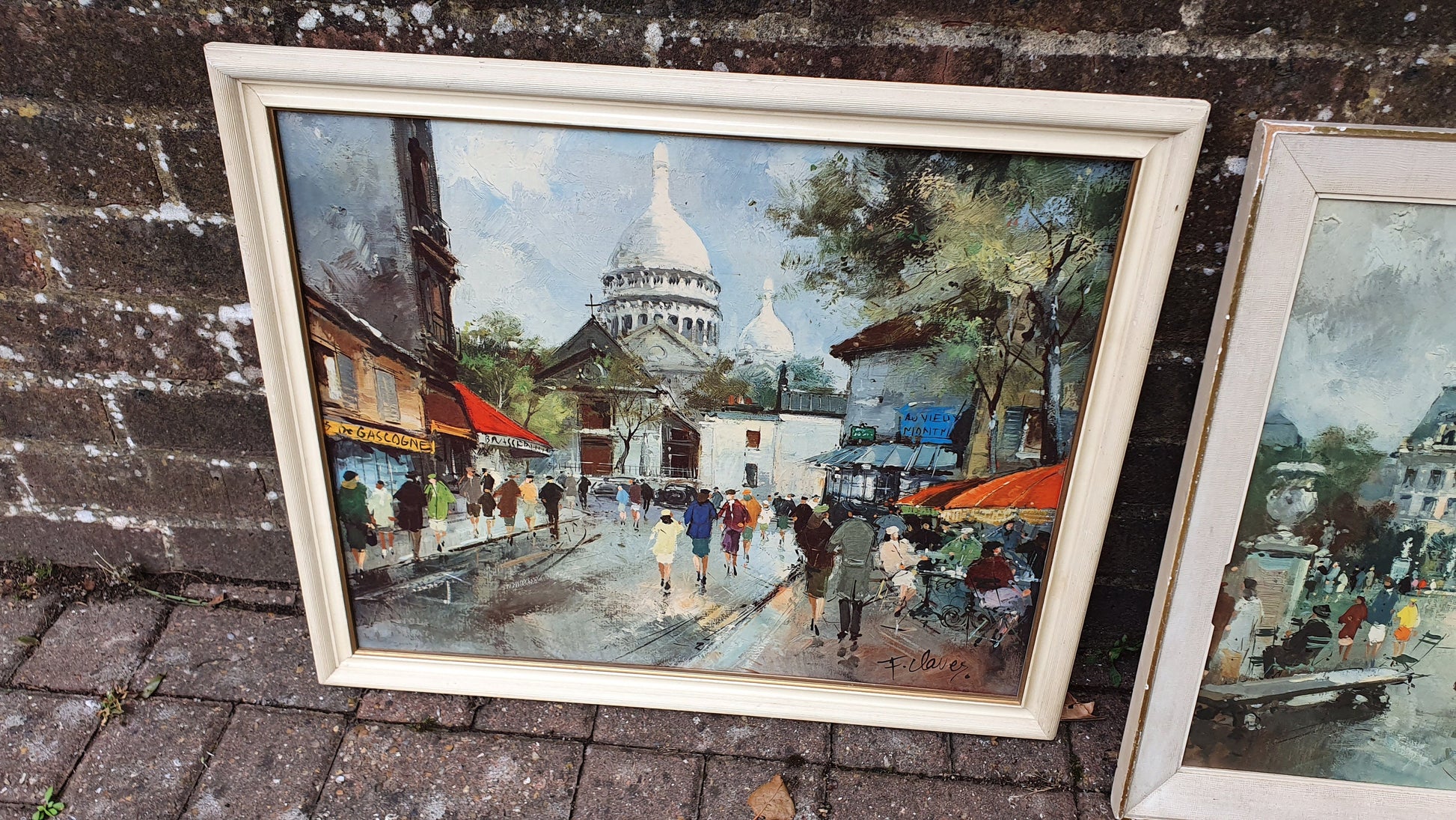 Pair of Large Vintage Retro French Prints Paris Townscape. Francois Claver 60 x 50 cm