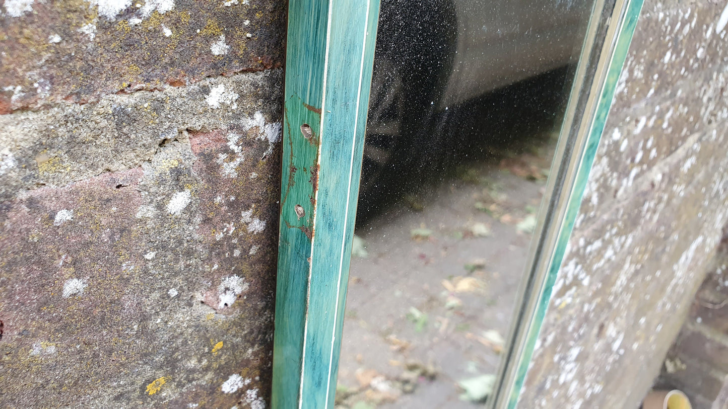 Vintage Art Deco Mottled Turquoise Sea Green Tall and Thin Wall Mirror Vintage Retro.