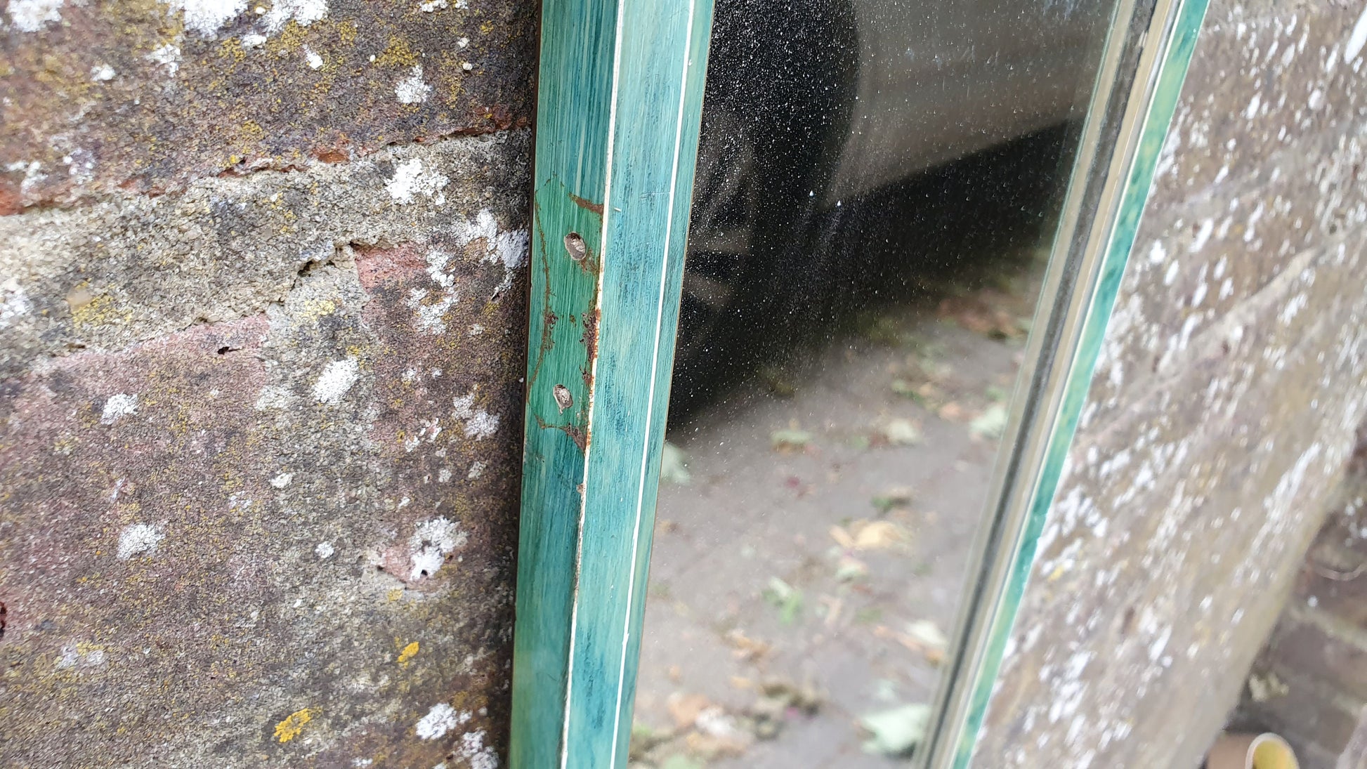 Vintage Art Deco Mottled Turquoise Sea Green Tall and Thin Wall Mirror Vintage Retro.