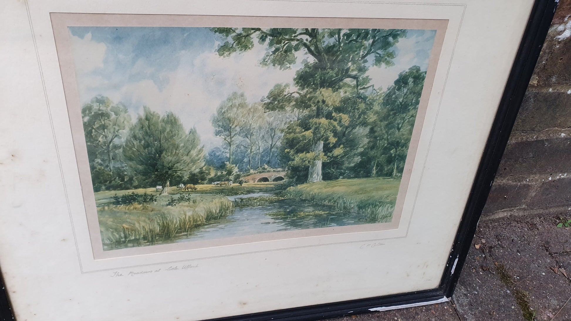 Pair of Signed Vintage Idyllic English Landscape Prints The Meadows at Lake Ufford Heath near Ipswich CH Collen 53 x 46 cm