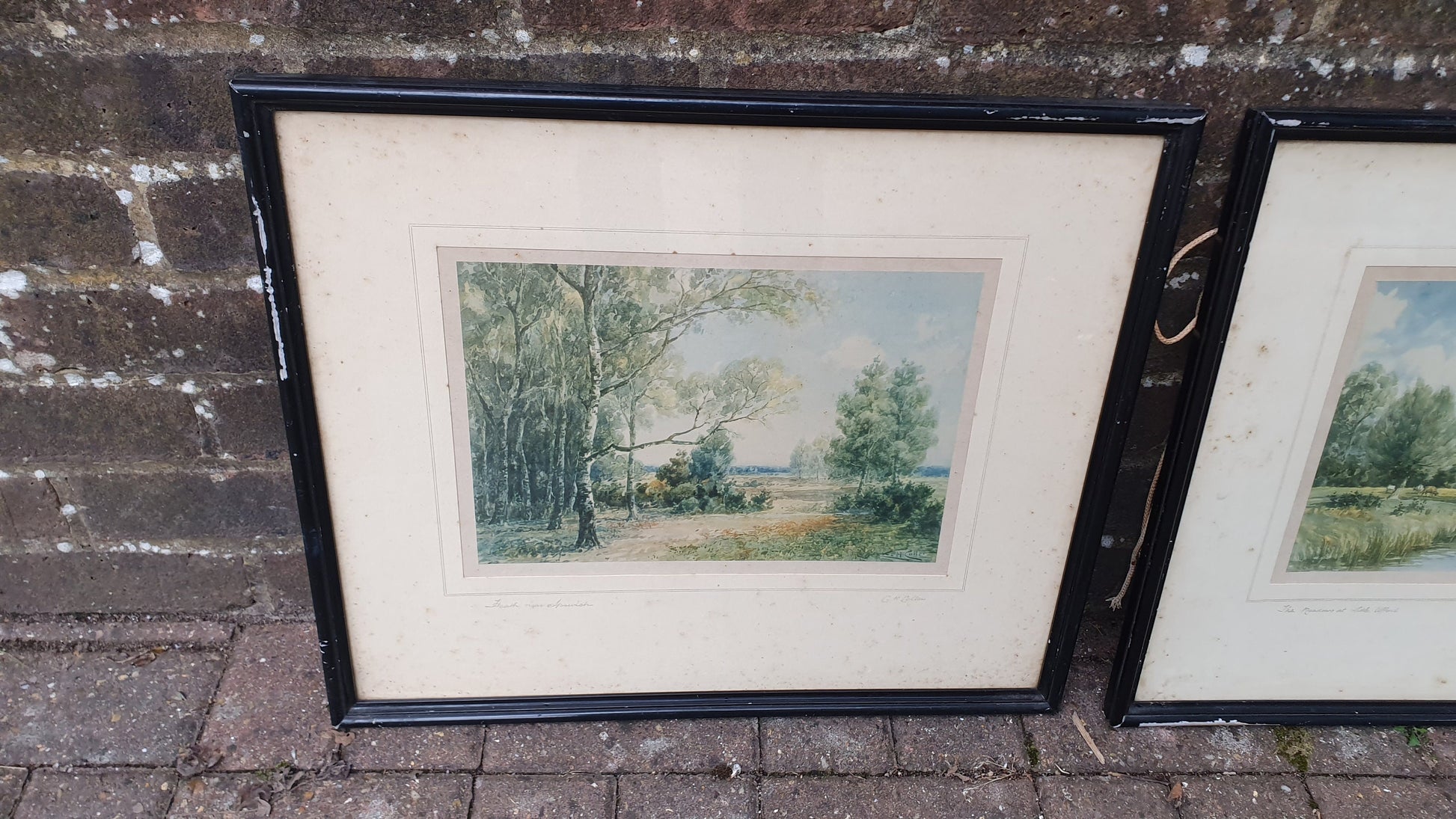 Pair of Signed Vintage Idyllic English Landscape Prints The Meadows at Lake Ufford Heath near Ipswich CH Collen 53 x 46 cm