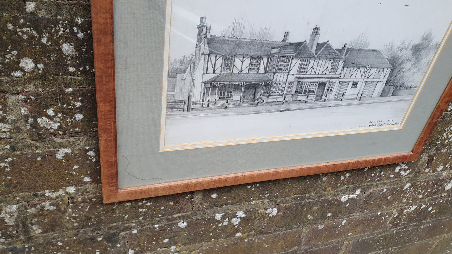 Large Amazing Original Pencil Drawing Sketch Ye Olde Whyte Lyon Locksbottom Orpington Farnborough JRF Ithier English Pub 1993 54 x 43 cm