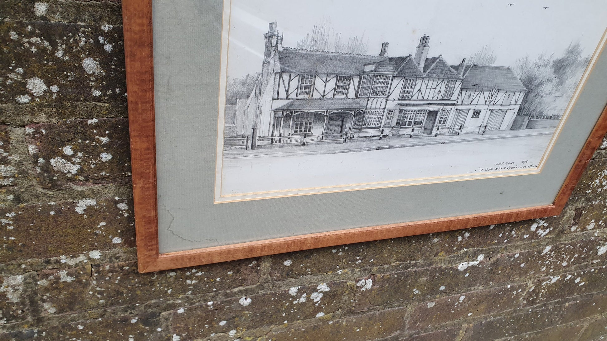Large Amazing Original Pencil Drawing Sketch Ye Olde Whyte Lyon Locksbottom Orpington Farnborough JRF Ithier English Pub 1993 54 x 43 cm