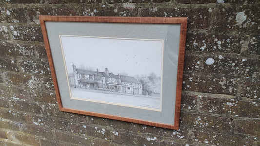 Large Amazing Original Pencil Drawing Sketch Ye Olde Whyte Lyon Locksbottom Orpington Farnborough JRF Ithier English Pub 1993 54 x 43 cm