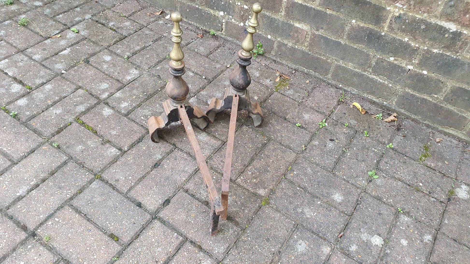 Pair of Vintage Iron and Brass Fire Dogs Fireplace Fire Basket